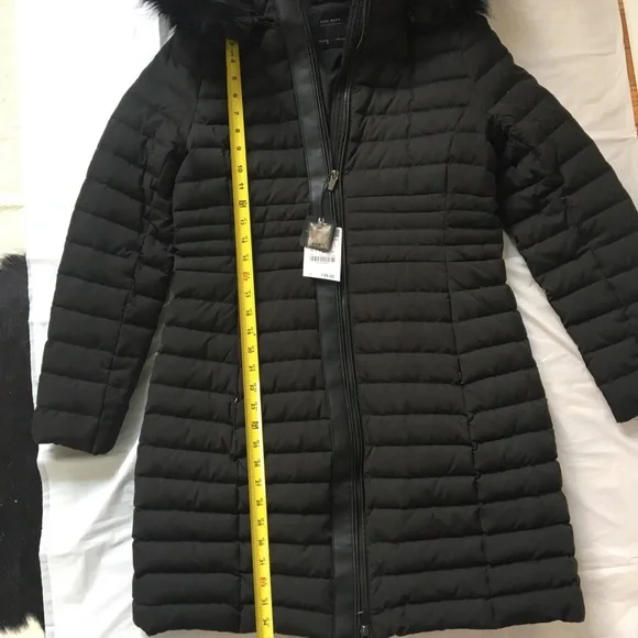 Zara Long Down Anorak Puffer Coat W/Fur Hood Color Black Size Large NWT